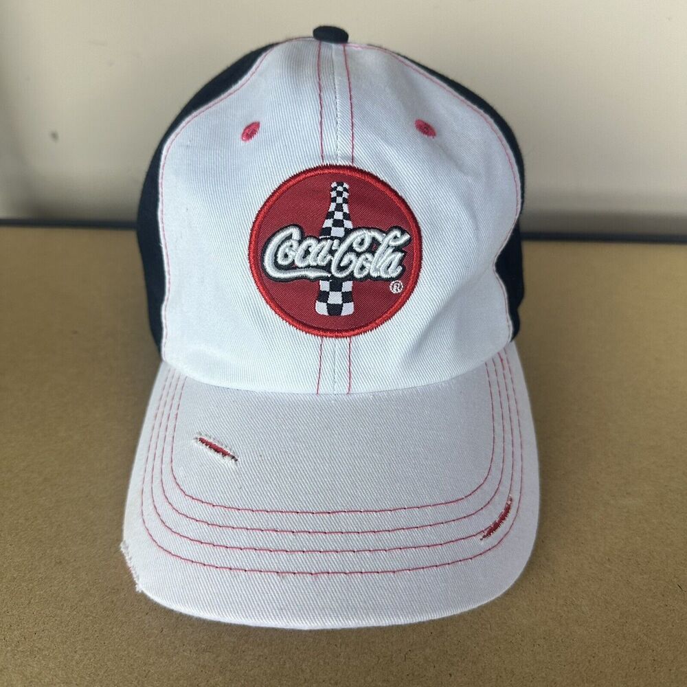 Coca Cola Distressed black white Red Logo Ball Cap Adjustable Strap Hat